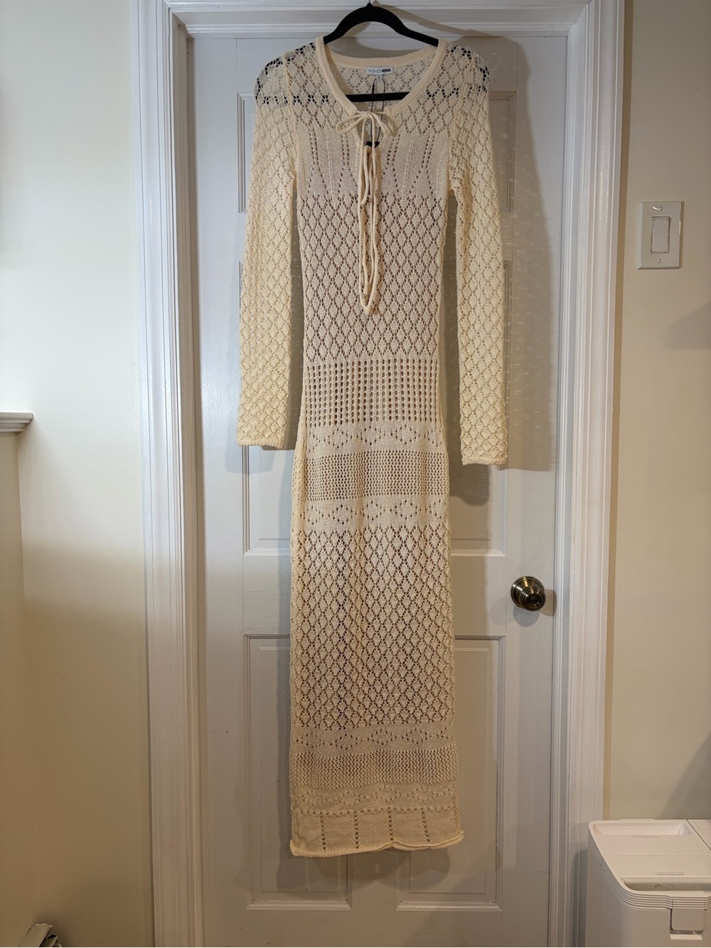 Fashion Nova Cream Crochet Maxi Dress